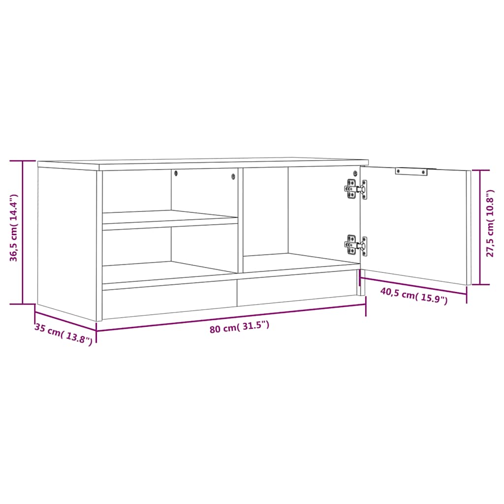 TV Cabinet Black 80 X 35 X 36.5 Cm Particleboard