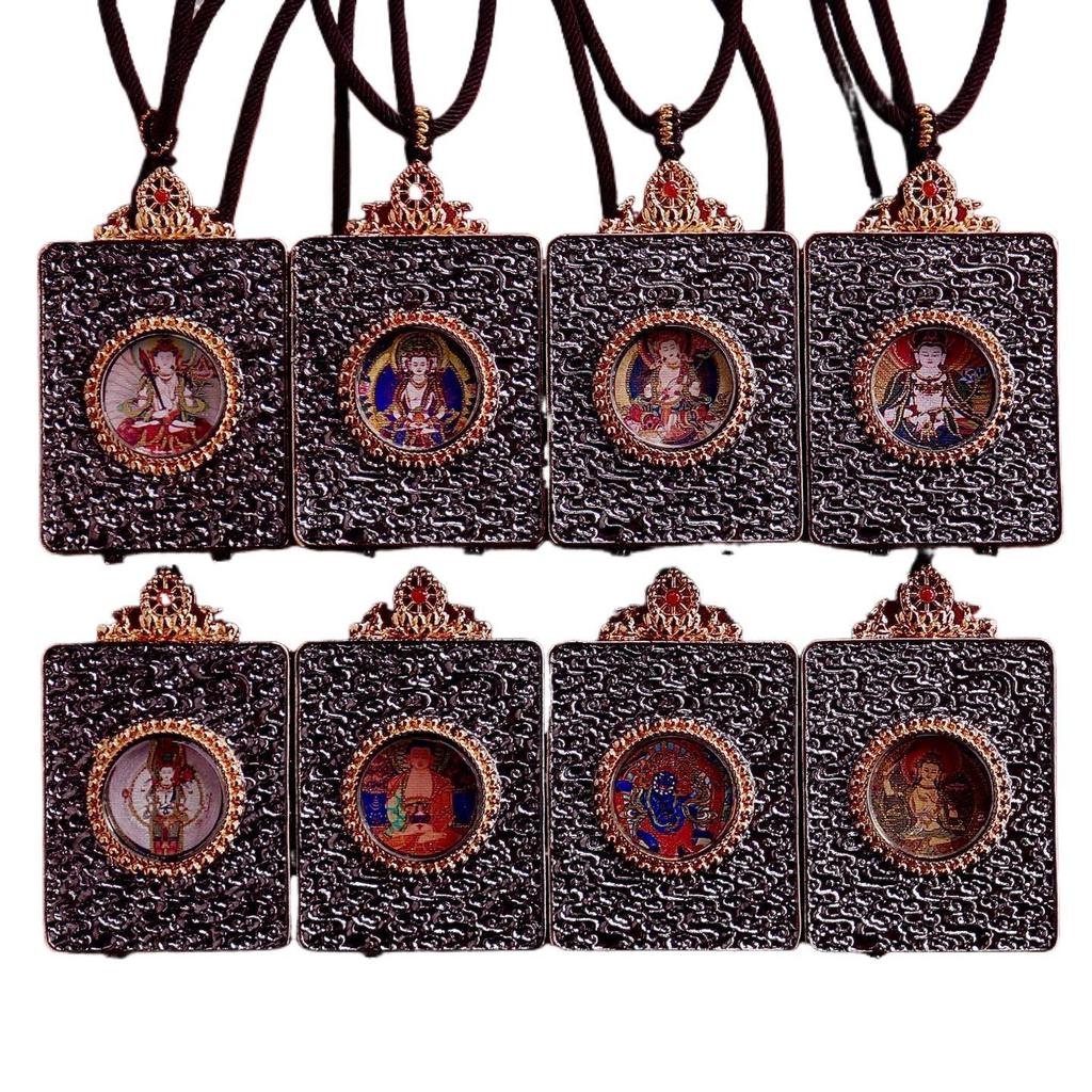 Qinghai Thangka Pendant: Eight Protectors Series, Semi-Hand-Painted Double-Sided Amulet with Guardian Deity.