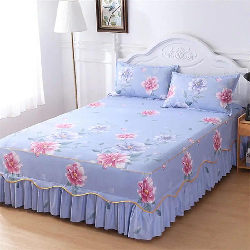 Queen Size Bed Sheets Set Princess Style Bedding Set Non-slip Bedspreads Dust-proof Mattress Cover Protector with Pillowcases