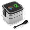 Minecraft Bento Box, Two-Tier, Fluffy Serving Lunch Box with Spoon, Antibacterial, Large Capacity, for Women, Men, and Children, 11cm High x 15.5cm Lo