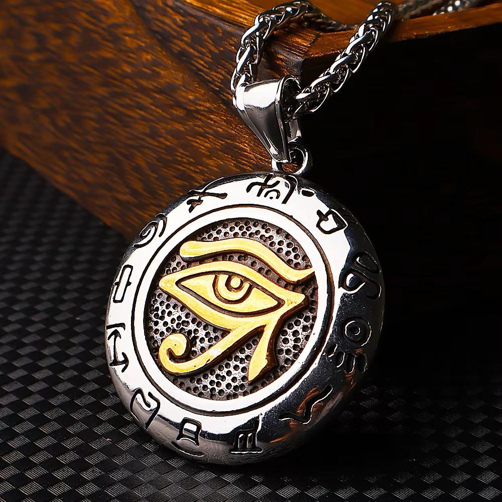 Naszyjnik Wisiorek Amulet Talizman Oko Horusa Starożytny Egipt Egipski Leczenie Ochrona Biżuteria ze Stali Nierdzewnej Prezent Hip Hop Rock Goth Gotycki