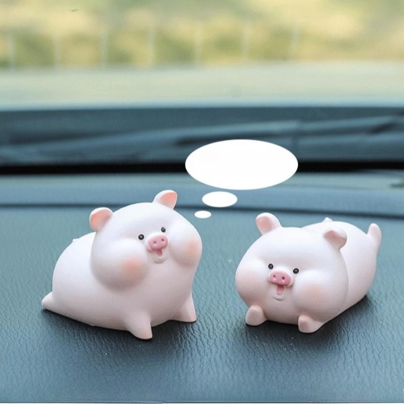 Cute Piggy Girl Figurine Kawaii Cartoon Resin Statue Car Decor Mini Ornament Home Desk Decoration Adorable Animal Doll Gift