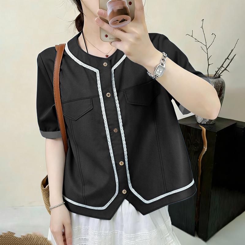 ZANZEA Women Summer V-Neck Splice Lace Casual Short Sleeve Blouse