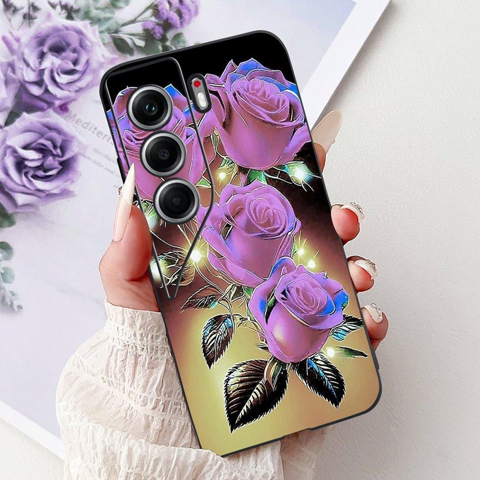 For Tecno Camon 40 Pro 4G Camon40 Elegant Floral Cat Phone Case For Camon 40 40Pro 4G CM6 CM5 Black Silicone Soft Cases Bumpers