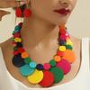 Double Layer Wooden Beaded Necklace Exaggeration Beaded Jewelry Pendant Necklace  Beach Vacation