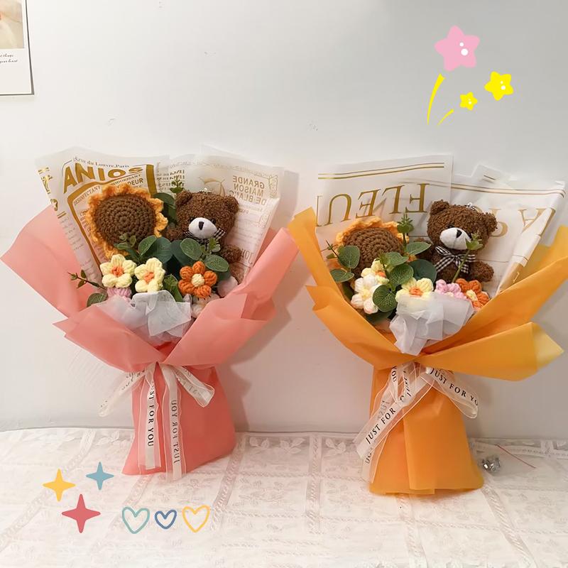 Crochet Flowers Bouquet Eternal Flower Wedding Gift for Guests Woven Sunflower Christmas Bouquet Cadeau Mariage Pour Invites