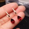 New In  Inlaid Wine Red Ruby Earrings For Women Exquisite And Simple Water Drop Eardrops Earings Fashion Party Jewelry