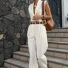 Summer Trousers Set For Women Lapel Sleeveless Short Vest Top Chic Elegant Formal Style Women's Wide Leg Long Pant