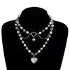 Elegant Imitation Pearls Necklace Love Heart Pendant Clavicle Chain Multilayer Collarbone Chains Jewelry for Women Girls