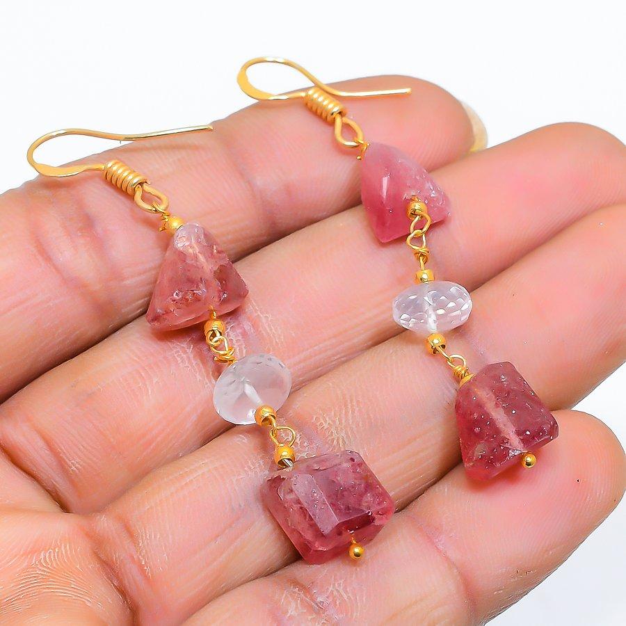 Strawberry Quartz, Topaz Gemstone 925 Sterling Silver Jewelry Earring 2.25" GK-5252