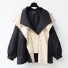 2025 Autumn New Women's Loose Lapel Hooded Zipper Patchwork Trench Coat Outerwear