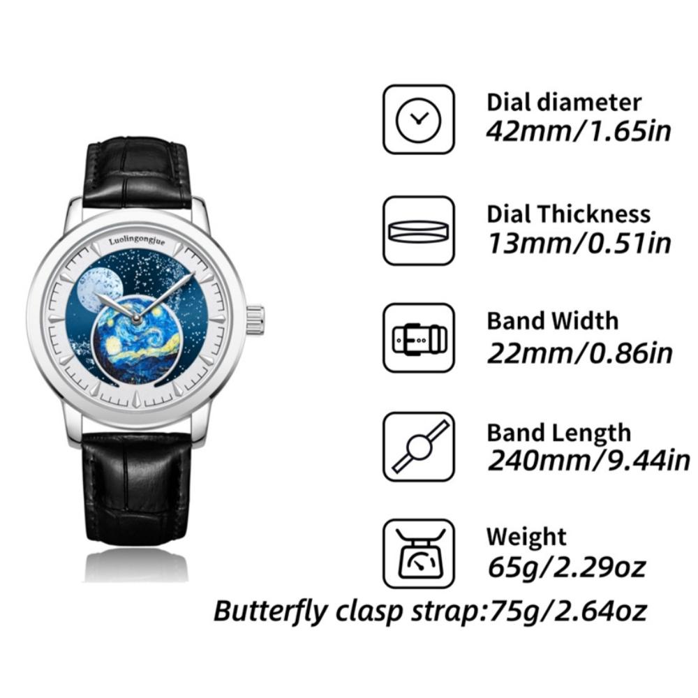 Mode Luxus Leder Automatik Leuchtende Sportuhr Herren Mondphase Sternenhimmel Kunst Zifferblatt Design Mechanische Uhr