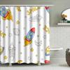 Space-Themed Shower Curtain Set Featuring Rockets And Planets For Kids' Bathrooms White Background With Colorful Designs