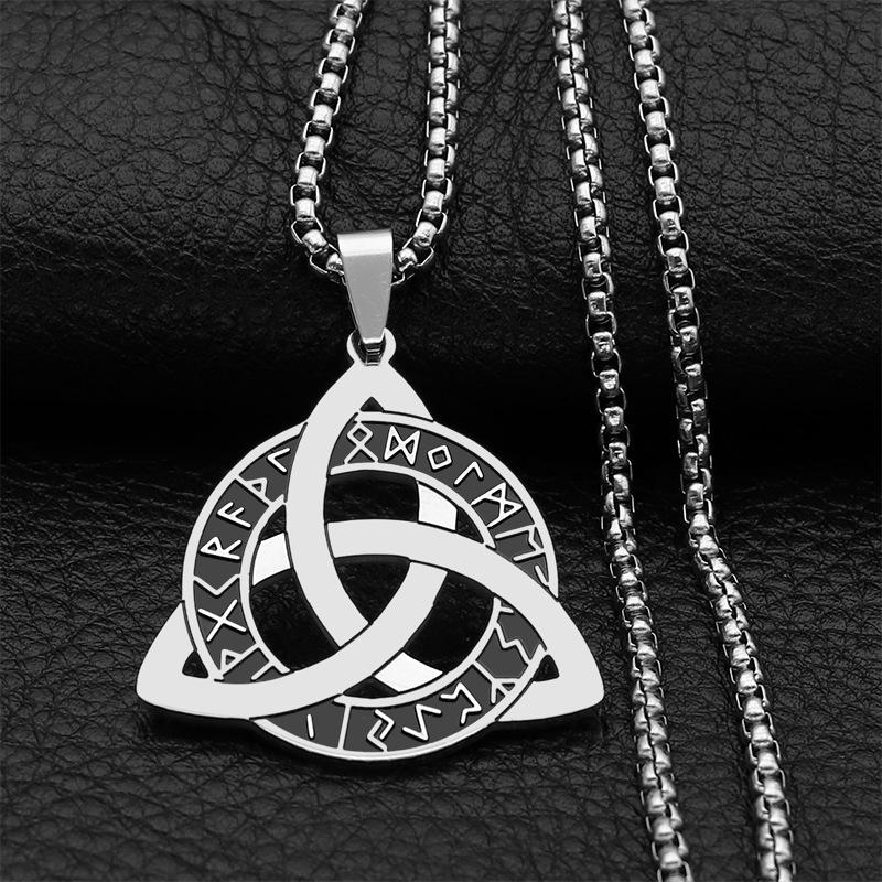 Viking Celtic Titanium Steel Necklace With Ancient Rune Pendant Unisex Jewelry