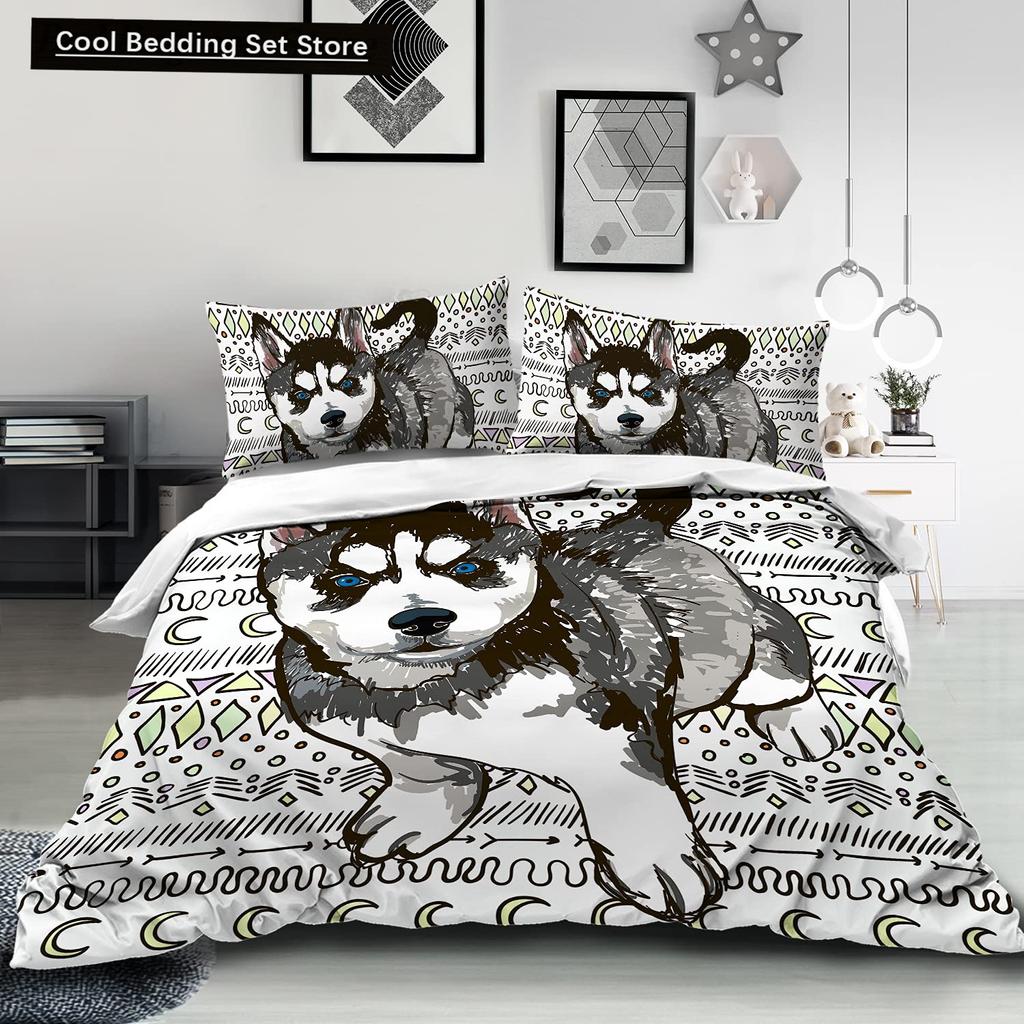 Husky Dog Bedding Set King Queen Size Funny Pet Puppy Duvet Cover for Kids Boys Girls Cute Animal 2/3pcs Polyester Quilt Cover