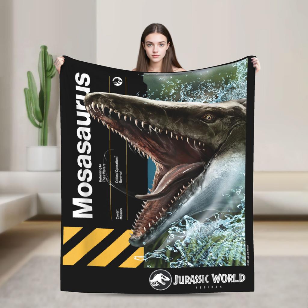 Jurassic T-Rex Grid World Blanket Flannel Spring/Autumn Logo Breathable Lightweight Throw Blankets for Travel Bedroom Quilt