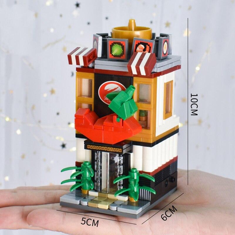 LOZ 1627 Stadtstraße Topf Lebensmittelgeschäft Restaurant Architekturmodell Miniblöcke Ziegel Gebäude Spielzeug ohne Box