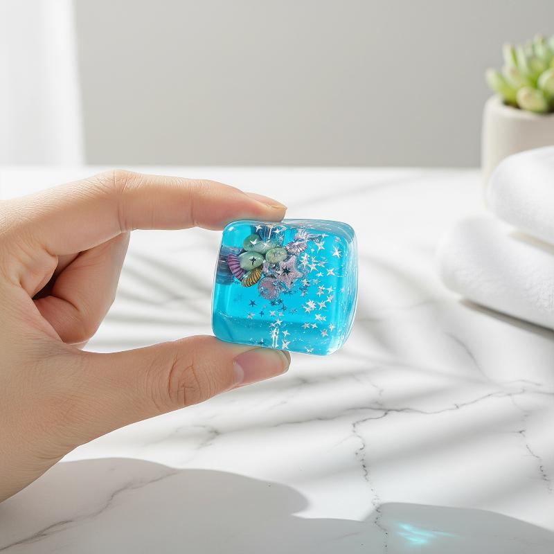 Ocean Themed Transparent Square Stress Toy Glitter Sequins Seashell Decor Fidget Toy for ADHD Anxiety Relief