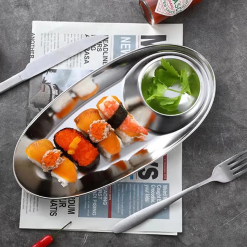 With Sauce Grid Dinner Tray Oval Sushi Plate Dumpling Tray French Fries Plate Hotel