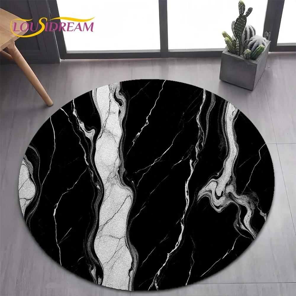 White Gold Marble Round Area Rug –Elegant Carpet for Bedroom or Living Room – Non-Slip Floor Mat, Pet-Friendly Modern Home Decor