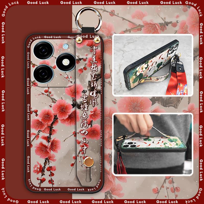 Soft case Fashion Phone Case For Tecno Spark20/KJ5 Lanyard Waterproof Ring Wrist Strap Back Cover Silicone Shockproof