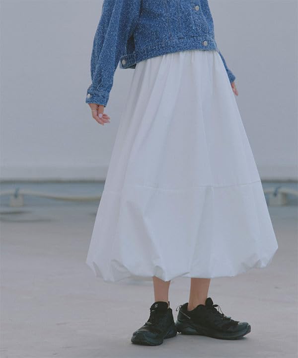 Kobe Lettuce Balloon Long Flared Solid Color Size Black Skirt, Skirt, Spring/Summer, Women's, [M4176], M,