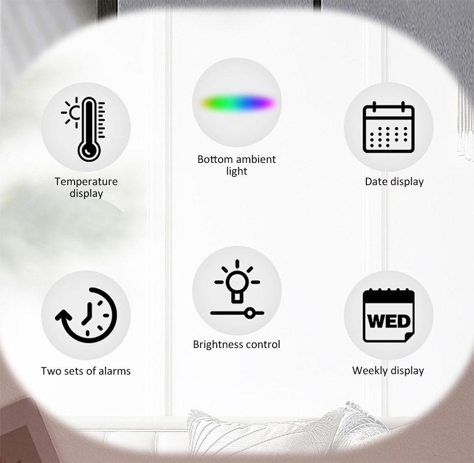 7'' LED Digital Alarm Clock Table Clock Three-Level Adjustable Brightness Dimmer/Dual Alarm/Temp/Date/Night Light for Bedrooms