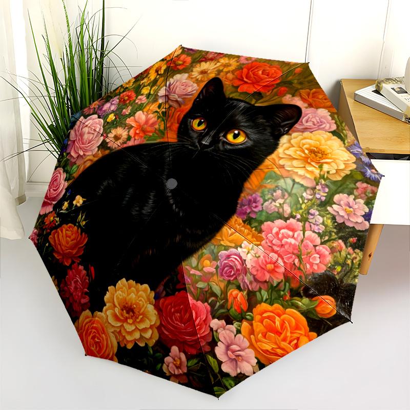 Flower Cats and Dogs  pattern, automatic folding umbrella, portable and foldable design, 8 ribs, a Christmas or birthday gift.