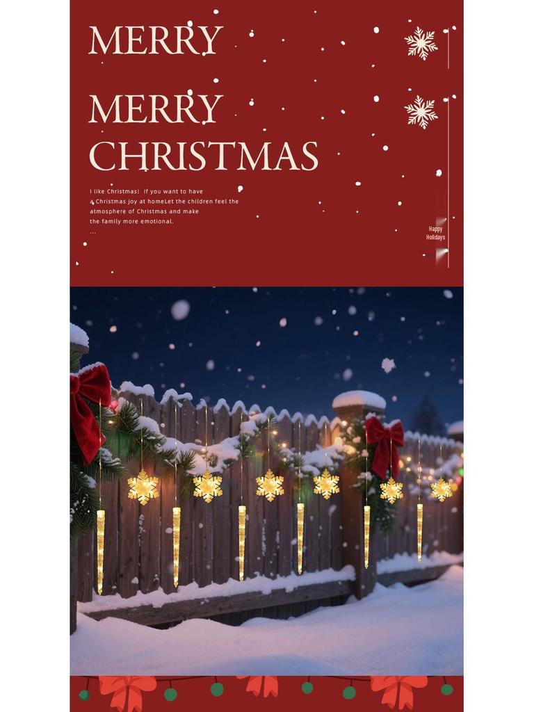 Cross-Border Icicle & Snowflake Christmas String Lights: Outdoor Decoration with Leather Wire Curtain Lights