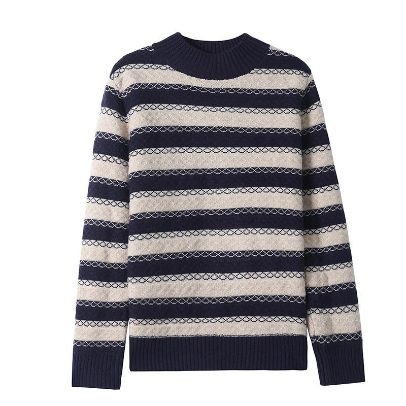 Wool Color Block Knit Sweater - Women's 2023 Autumn/Winter Slimming Half-High Neck