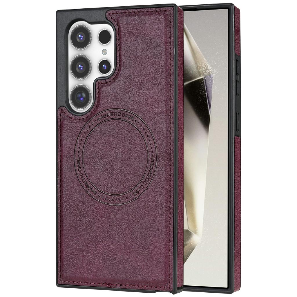 CSJ-P3 For Samsung Galaxy S24 Ultra Case Compatible with MagSafe PC+TPU+Leather Back Cover