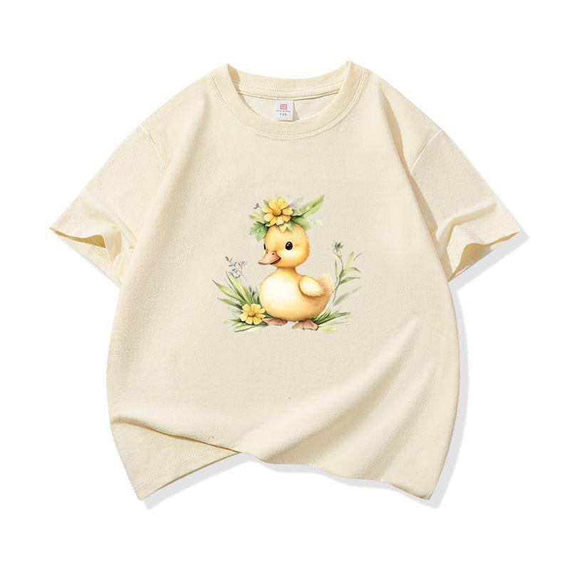 Duck And Flowers Graphic Tee Kids 100 Cotton Crew Neck Muticolor T Shirt Short Sleeve Breathable Tops For Boys Girls Children