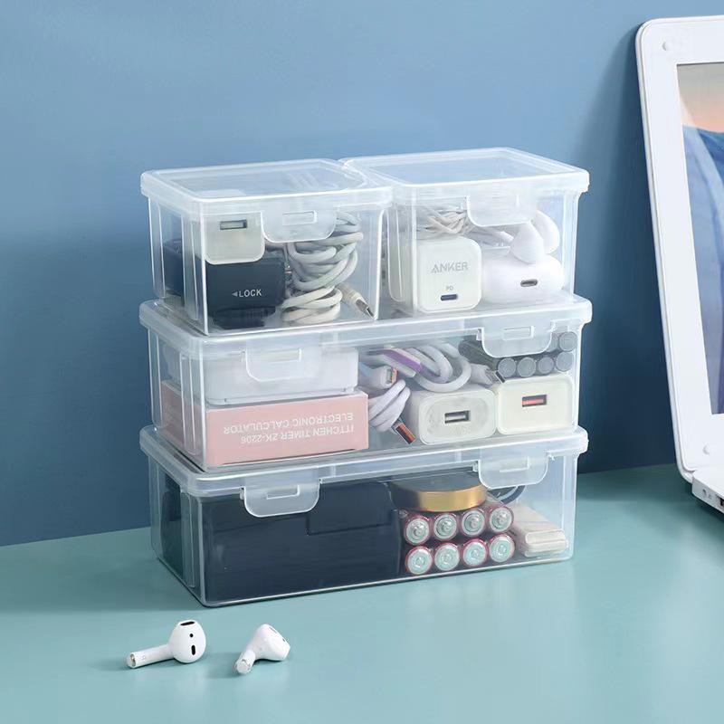 Transparente Schreibtisch-Kabelmanagement-Box mit staubdichtem Deckel zur Aufbewahrung von Ladegeräten und Telefonkabeln