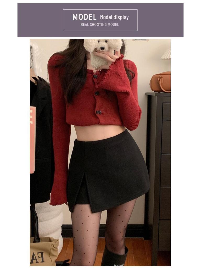 2026 Spicy Girl High-Waisted Winter A-line Mini Skirt: Slimming, Anti-Exposure, Hip-Hugging Slit Design