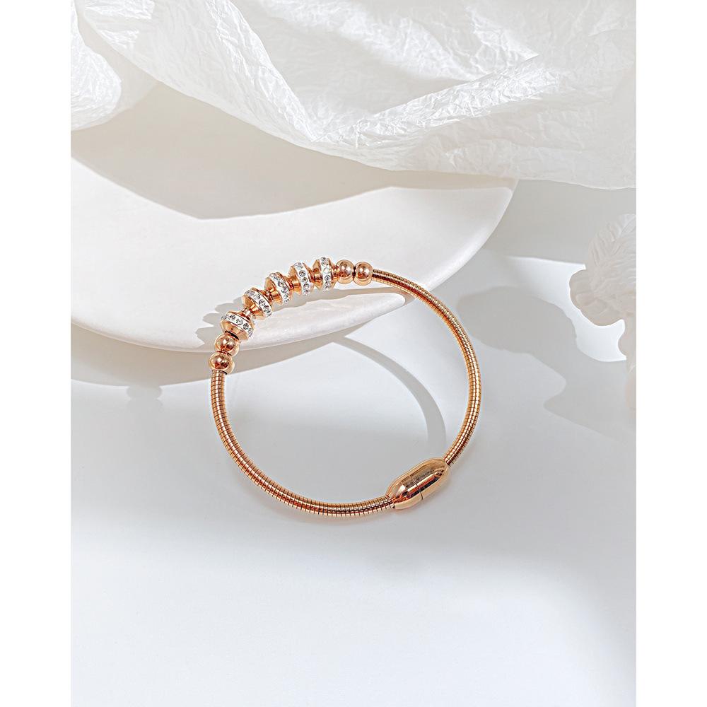 Pulseira de Contas Redondas de Aço Titânio Vento Moda Trendy Zircônia Fivela Magnética Pulseira de Aço Inoxidável