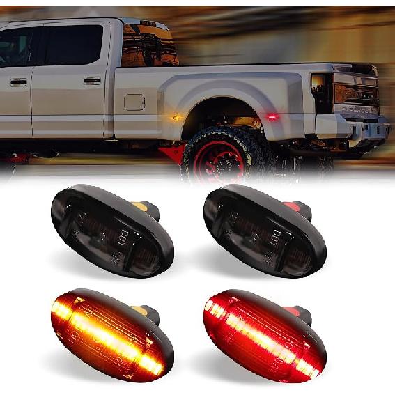 LED Dually Bed Fender Side Marker Lights For 2011- Ford F250 F350 F450 F550 Super Duty Trucks Smoked Len (White Led)