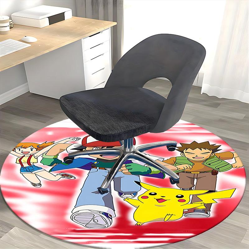 1pc Pokemon Pikachu & Friends Round Carpet - Anime Design Chair Mat for Office, Home Decor, Living Room, Bedroom