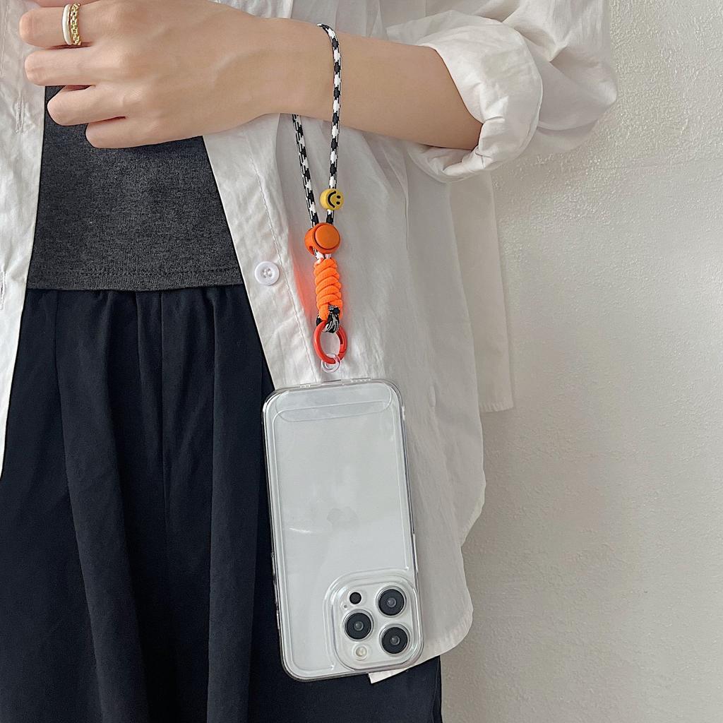 Smiley Face Adjustable Phone Case Lanyard with Coin Purse & Camera Pendant. A Portable & Universal Anti-Lost Wrist Rope.
