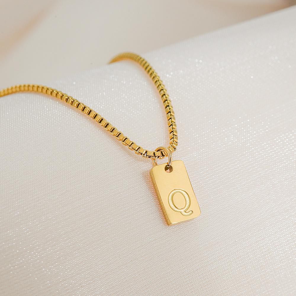 Square Brand 26 English Letters Pendant Necklace Daily Versatile Accessories