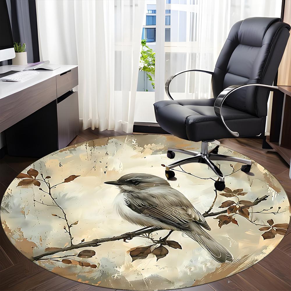 1PC Bird Office Round Area Rug, Mat Suitable For Office, Under Office Chairs Bedroom Living Room Home Decor, Room Deco