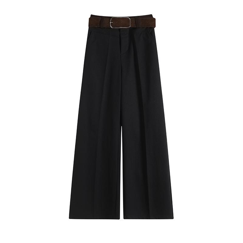 2026 Spring High-Waisted Wide-Leg Washed Cotton Straight Pants for Women, Floor-Length and Slimming