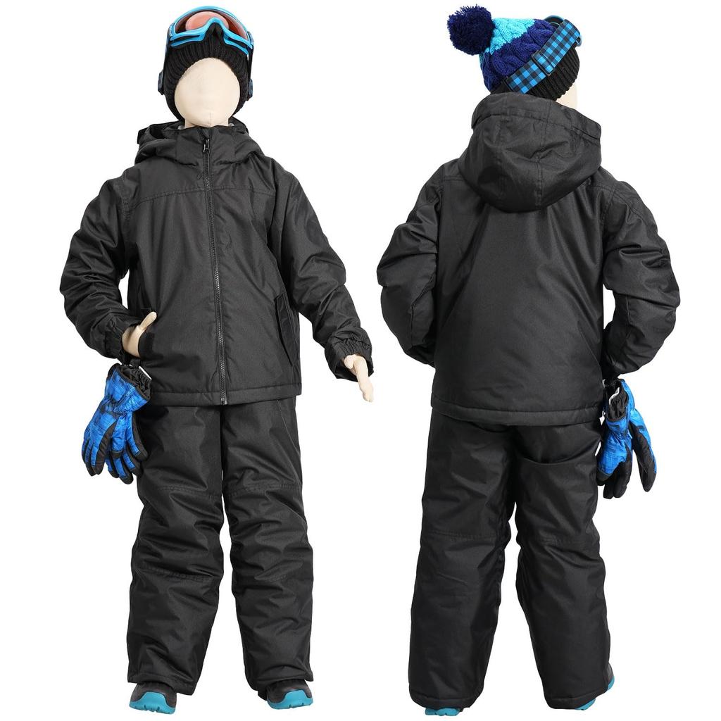 Backspot and Junior Ski and Snowboard Wear Set and to Adjustable Size 110 Kids' (Top Bottoms) [Waterproof 2000mm, Size, Padded] PL-BLK/BLK (Removable