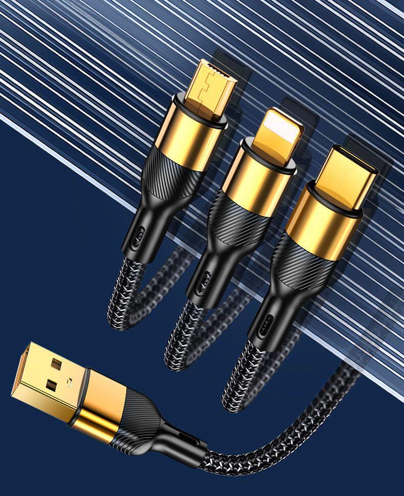 200W Three-in-One Super Fast Charging Cable for Apple 14/15/16/17 and Huawei Devices