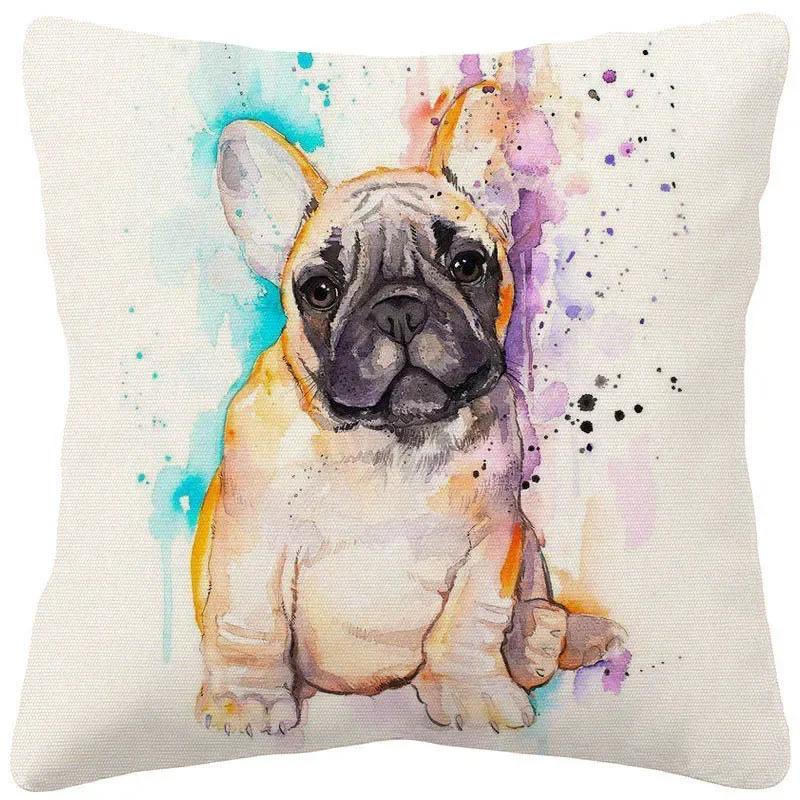 Pug Dog Tiger Animal Hand Painting Cushion Cover Beige Linen Throw Pillowcase Decorative Pillows For Sofa 40x40cm 50x50 45x45
