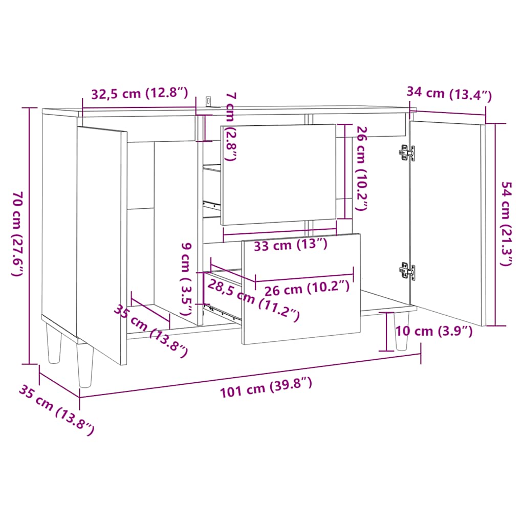 Vidaxl Cabinet, Concrete Gray, 101X35X70 Cm, Wood-Based Material