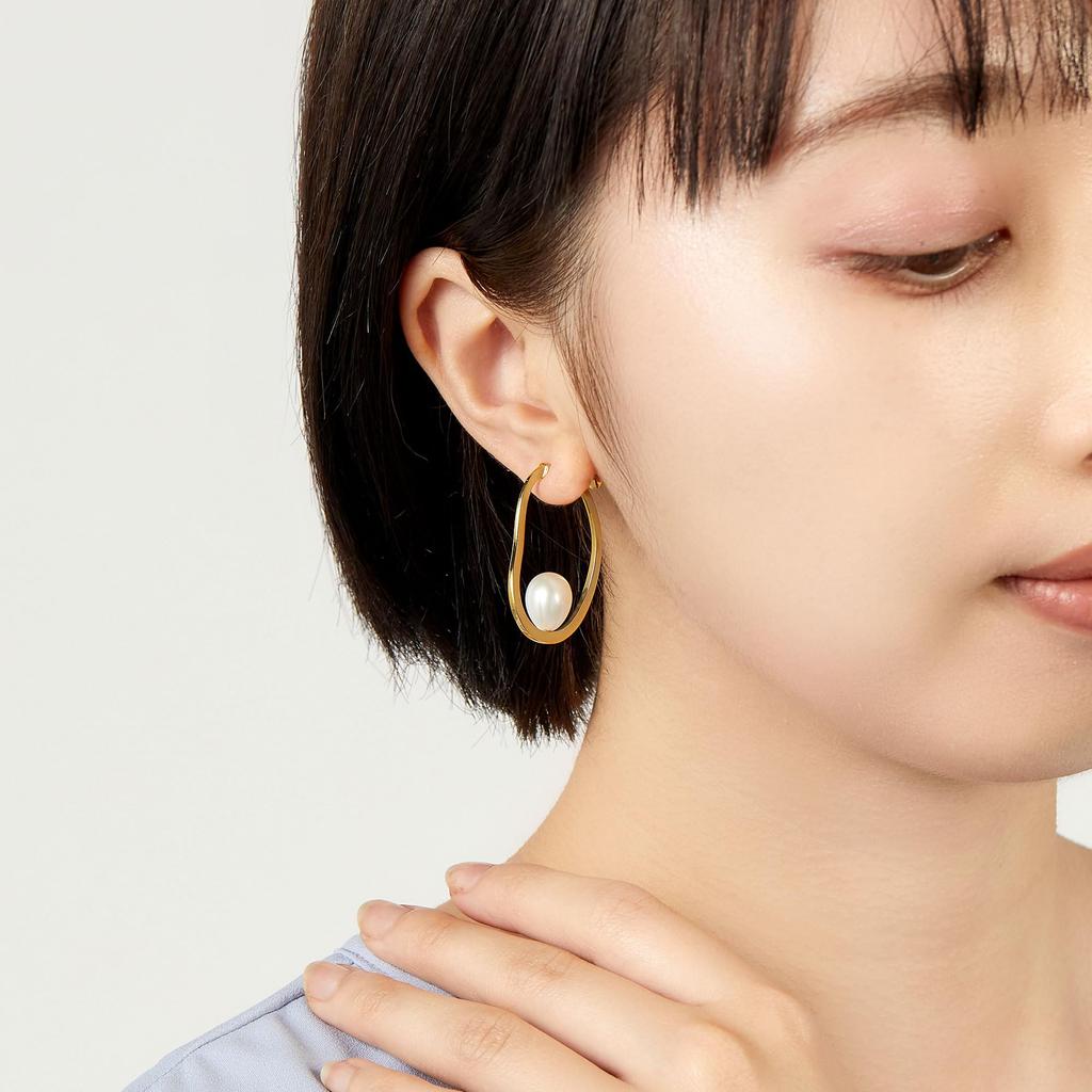 Kuma SV925 Silver Freshwater Pearl Hoop Earrings KM8E0019 PF [Official] [Vendome Aoyama] [Kengo + MA,YU] [Kengo Kuma]