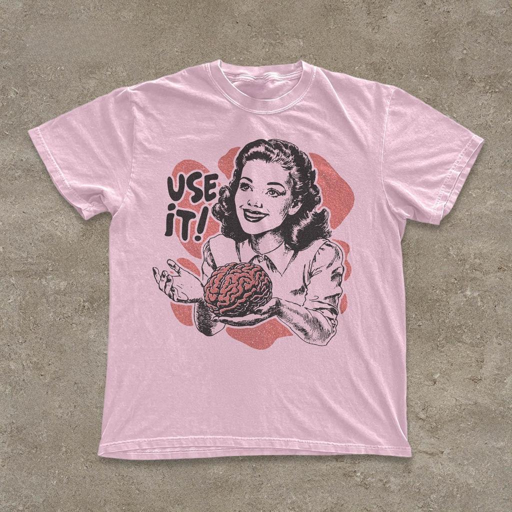 Use Your Brain Aesthetic Tshirt Retro 50s Summer Mens Tracksuit Harajuku Pullovers Shortsleeved Tops CottonCasual Sportswear
