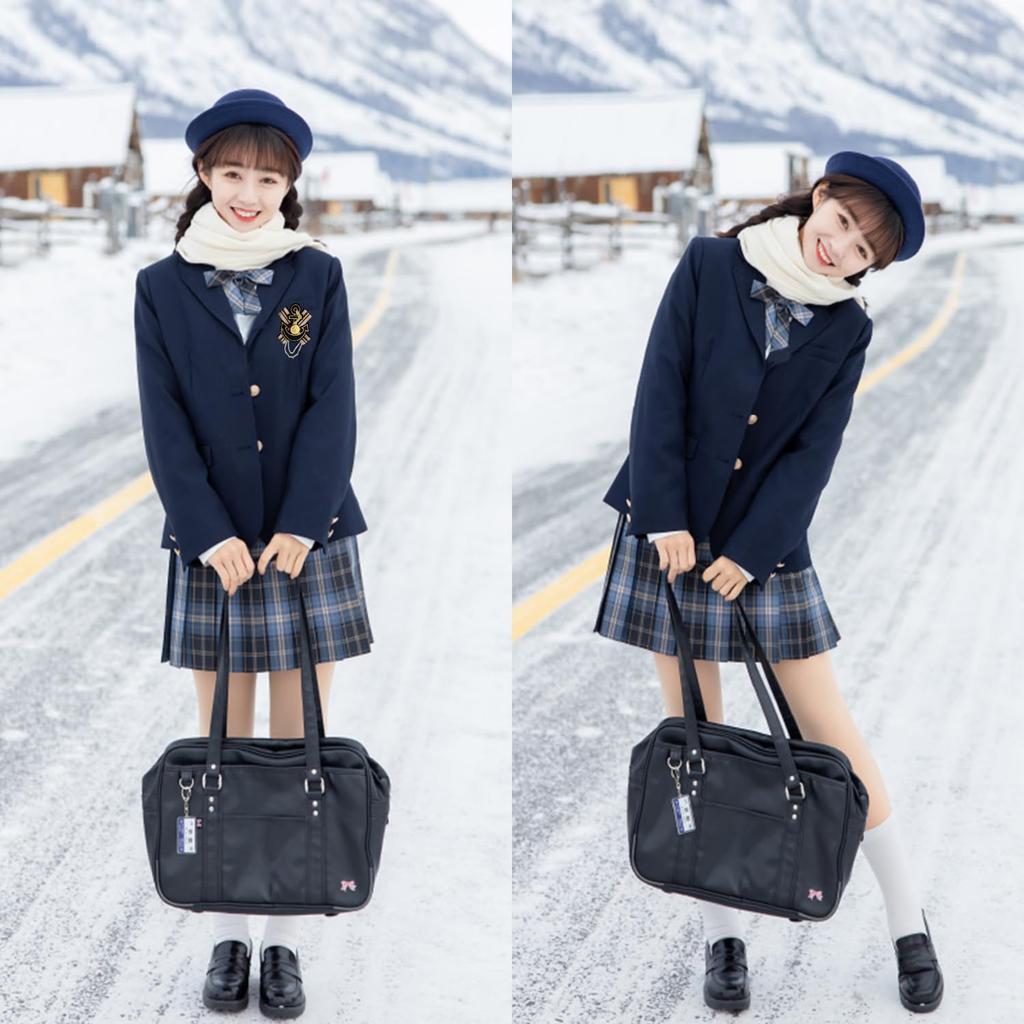 AOTYP High School Girl Uniform JK Cosplay Costume Ribbon Pleated Check Perfect for Mori School Size M Blazer, Uniform, 5-Piece Set, Shirt, Skirt,