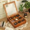 9-Compartment Wooden Storage Box Rock Collection Box with Clear Acrylic Lid Retro Storage Case for Jewelry Crystals And Small Collectibles