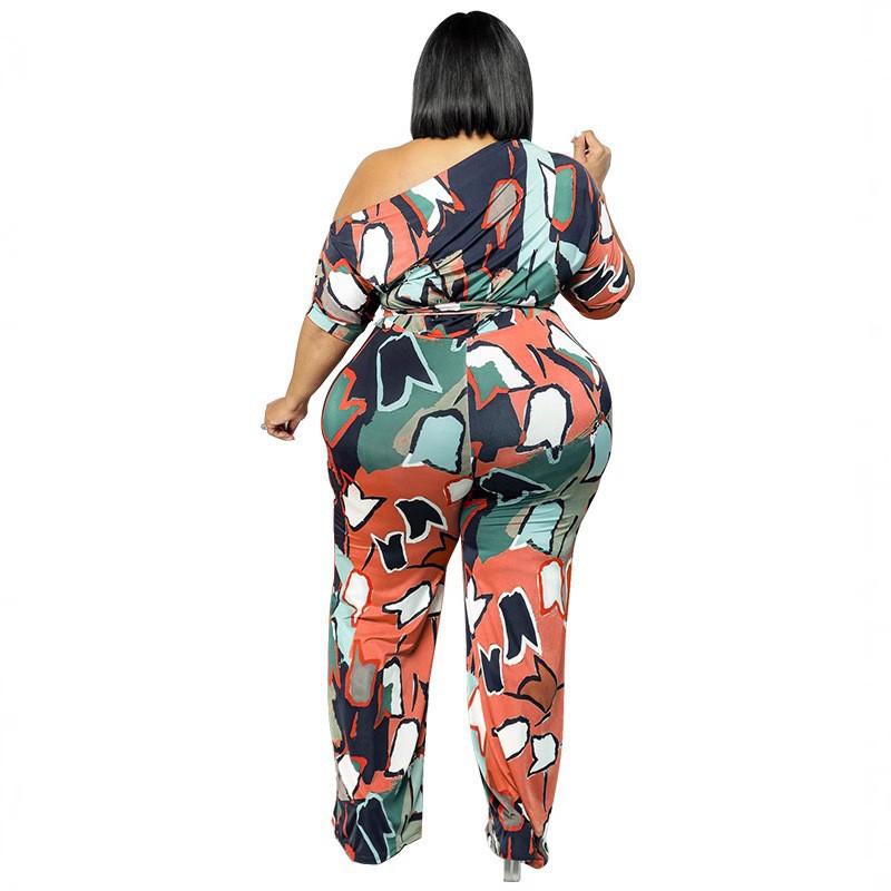 MY902 Plus Size Womens Off-Shoulder Printed Jumpsuit With Belt 2025 Knit Romper In Orange Beige Lavender Yellow Blue 1XL5XL